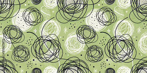 Abstract swirl patterns on a textured green background with white lines Vector