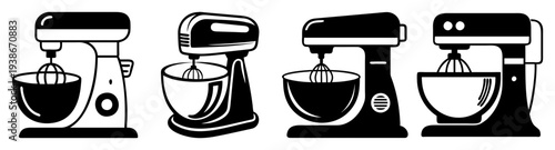 Set of 4 modern stand mixers kitchen appliances cooking baking vector illustration flat design icon pack