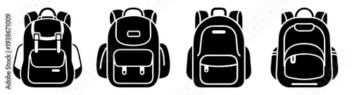 Set of modern backpacks flat design vector illustration icon pack for school travel and business scalable graphic