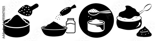 Baking powder and baking soda and kitchen ingredients cooking utensils set flat design vector illustration