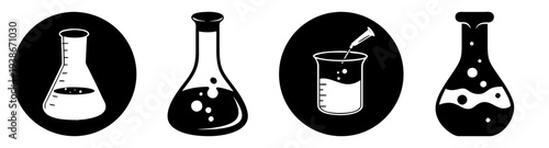 Science laboratory glassware set with beakers and flasks vector illustration flat design icon pack