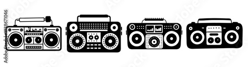 Vintage Boombox Radio Set Collection Flat Design Vector Illustration Icon Pack