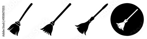 Set of broom and dustpan cleaning tools vector illustration flat design icon pack scalable graphic