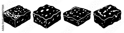 Set of four delicious chocolate brownies with nuts vector illustration flat design icon pack