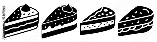 Set of four delicious cake slices with chocolate and cream layers flat design vector illustration
