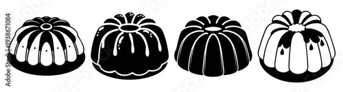 Set of four delicious chocolate bundt cakes with icing vector illustration flat design icon pack