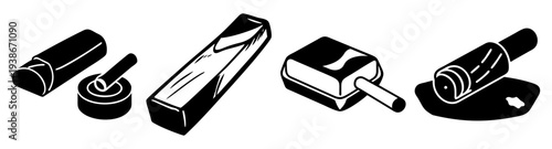 Set of butter sticks and knife vector illustration, flat design dairy product icons, golden yellow spreadable food graphics, scalable kitchen essentials pack