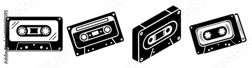Vintage cassette tape set flat design vector illustration isolated on white background scalable graphic
