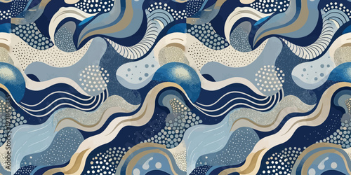 Abstract wave pattern with geometric and organic fluid designs in muted tones Vector