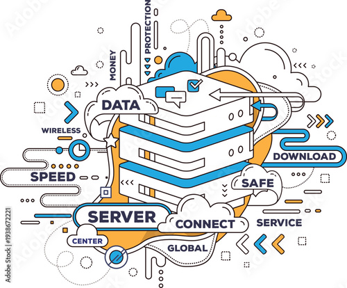 Cloud Computing Data Server Network Illustration – Digital Storage and Technology Concept