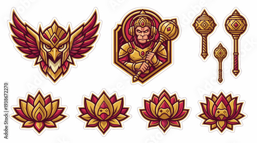 Mythical Hindu warrior sticker pack illustrations