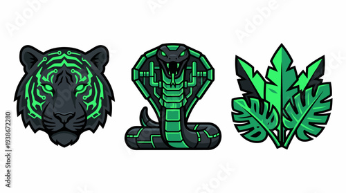 Digital art featuring tiger snake leaves