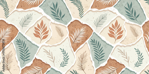 Aesthetic organic leaf pattern with earthy and soft pastel tones Vector