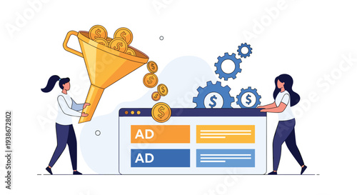 Marketing team using a sales funnel to generate revenue and monetize a website through pay-per-click advertising.