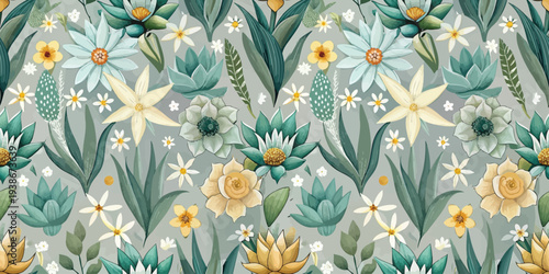 Art nouveau floral and wheat pattern design with earthy tones Vector