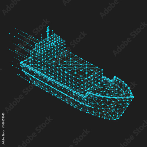 3D Wireframe Model of a Ship Vessel.