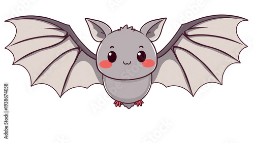 Cute cartoon bat isolated on transparent background. Adorable Halloween character illustration for kids designs, stickers, decorations and seasonal graphics.