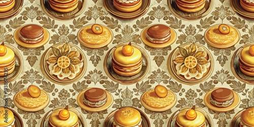 Assorted intricately decorated pastries arranged in a visually appealing pattern Vector