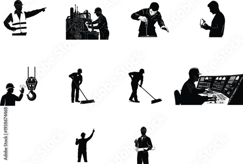 Silhouette of musicians performing various instruments and actions