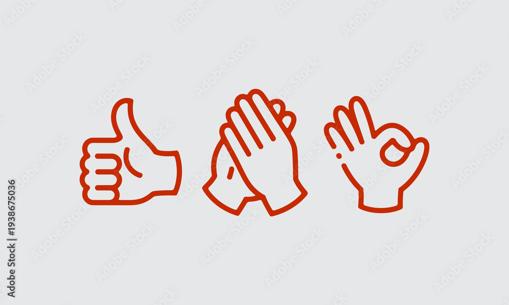 Obraz premium Four orange line art illustrations depicting different hand gestures on a light gray background