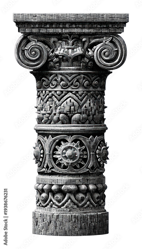 Fototapeta premium PNG Intricate ancient column illustration.