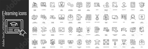 Comprehensive e-learning icons set for online education and digital learning