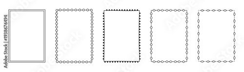 Decorative frame icons set, rectangular borders outlines and empty design elements on transparent background