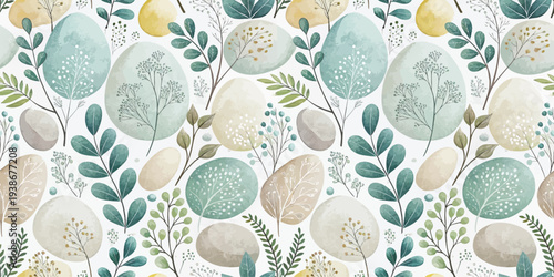 Botanical and organic patterned wallpaper with earthy tones and floral motifs Vector