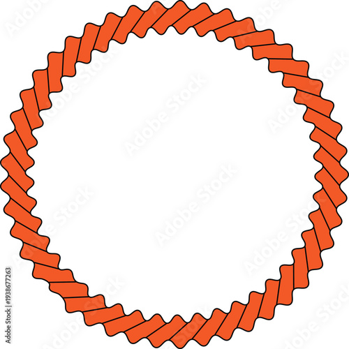 Orange circular rope border with black outline isolated on transparent background