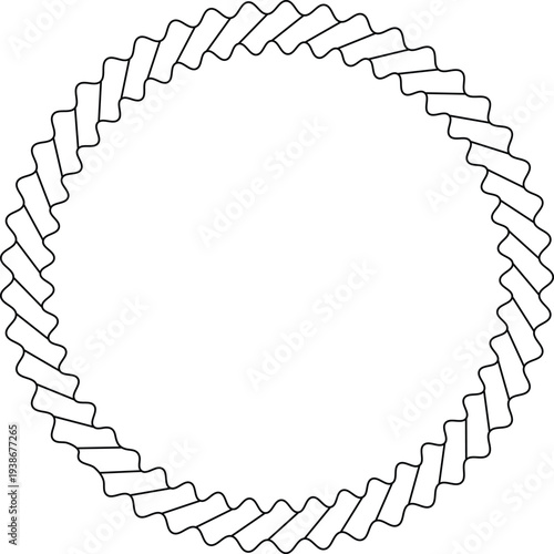 Black and white circular rope line art frame isolated on transparent background