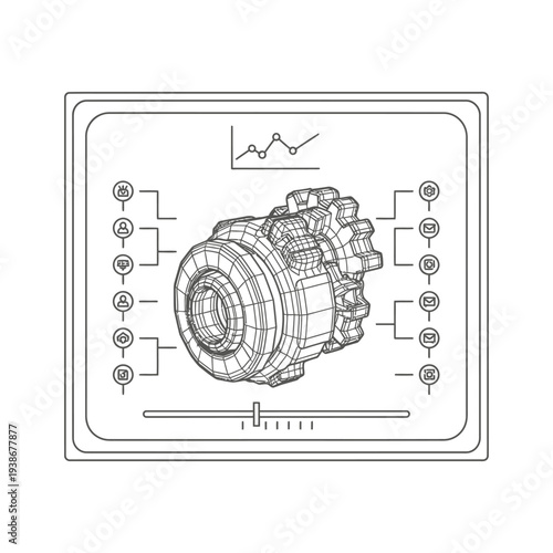 Detailed engineering drawing of mechanical gear.