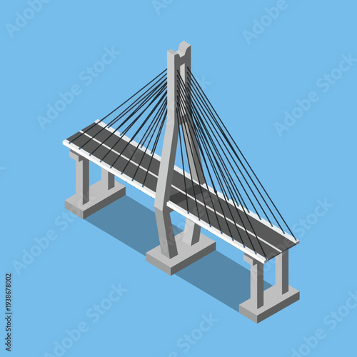 Cable Stayed Bridge 3D Model Illustration.