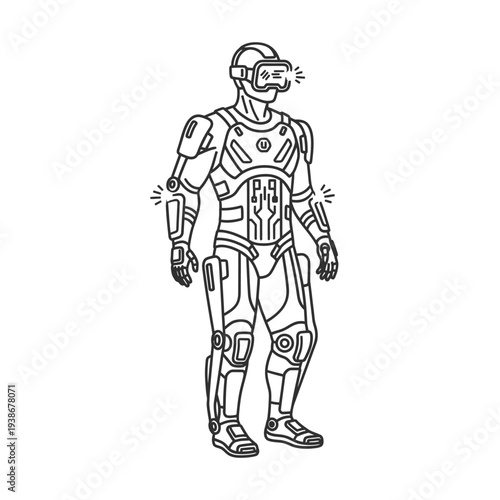 Robot wearing virtual reality headset.