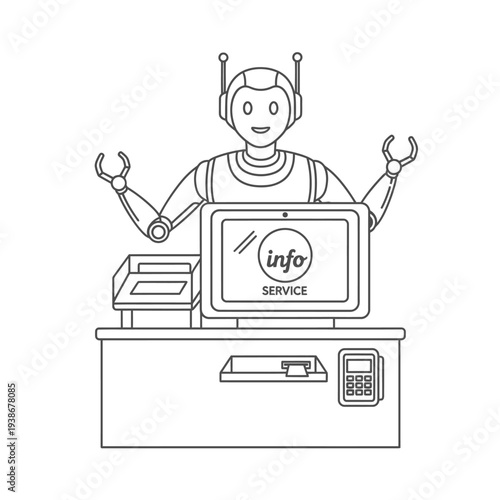 Robot Working on Computer Service Desk.
