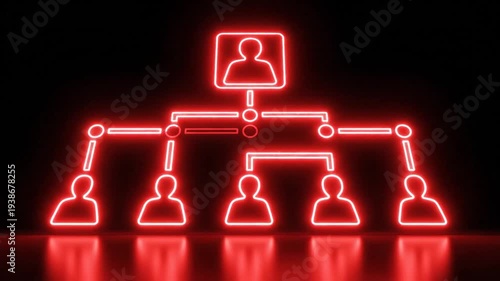 Red glowing network of abstract people in hierarchical structure