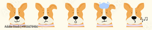 Dog Corgi Faces Vector Illustration 