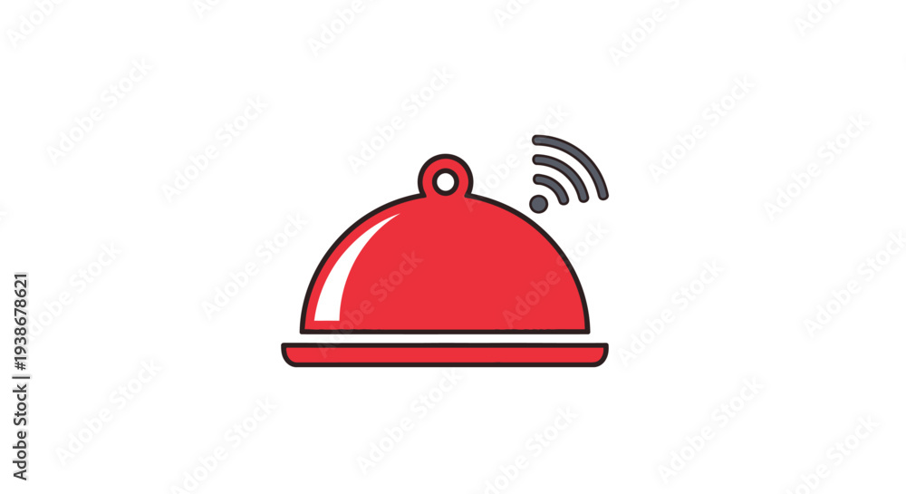 Fototapeta premium Icon of a covered dish with wifi signal.