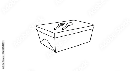 A line drawing of a container with scissors on top.
