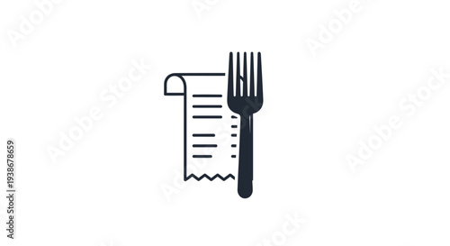 A fork and receipt icon on white background.