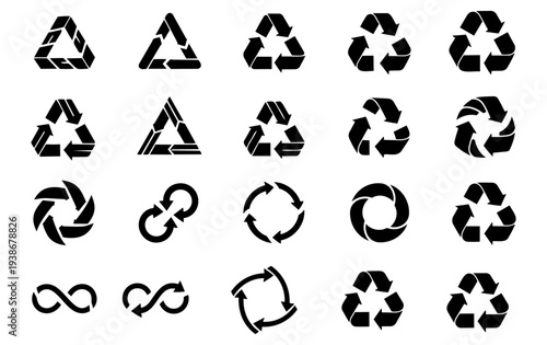Recycling and sustainability icons set eco environment circular arrow graphic design illustration