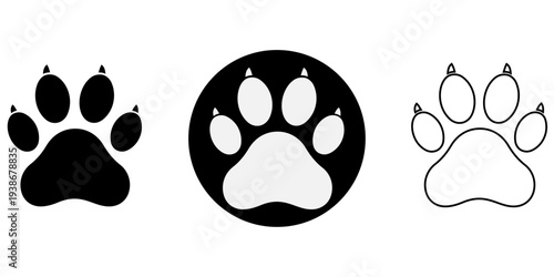 Animal paw print icons set pet symbol silhouette graphic design illustration