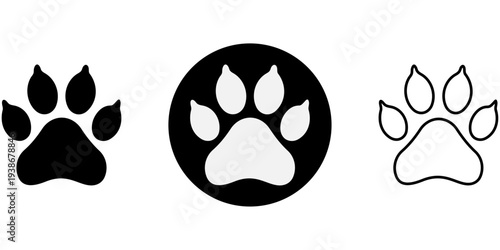 Animal paw print icons set black silhouette pet symbol graphic design illustration