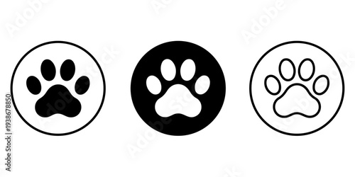 Animal paw print circular icons set pet symbol graphic design illustration