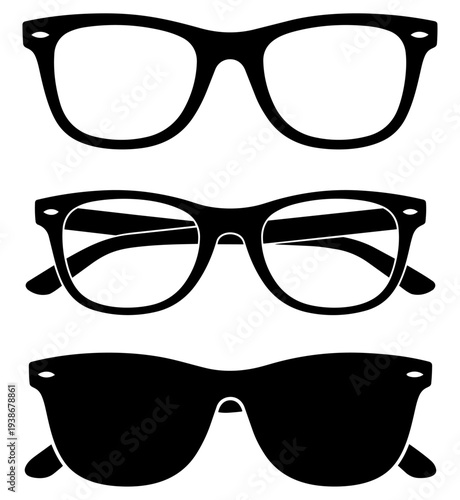 Black eyeglasses silhouette icons set with different frame styles fashion optical design illustration
