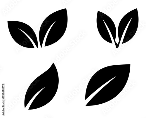 Leaf icons set black silhouette eco nature organic environment graphic design illustration