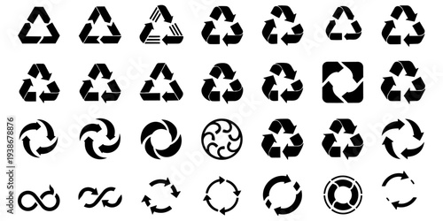 Recycling and sustainability symbols set eco environment circular arrow graphic design illustration