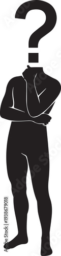 Conceptual Silhouette of a Man with a Question Mark Instead of a Head Symbolizing Uncertainty or Identity