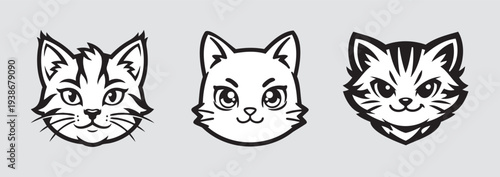 Cute Cartoon Kitten Heads Illustration Set with Friendly and Playful Expressions.