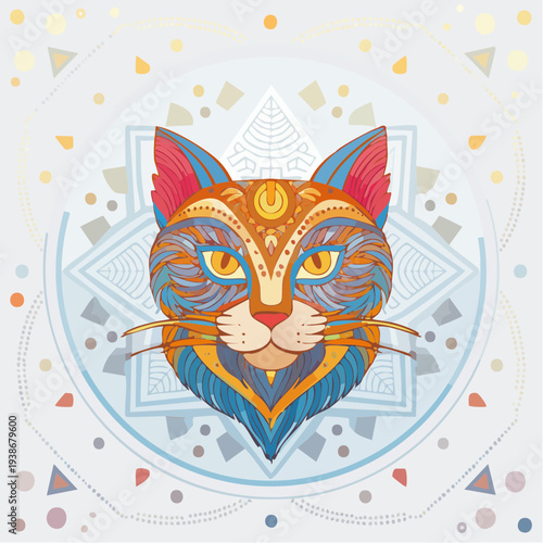 Vibrant Cat Face with Ornate Patterns.