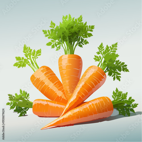 Fresh Carrots with Green Tops and Leaves.